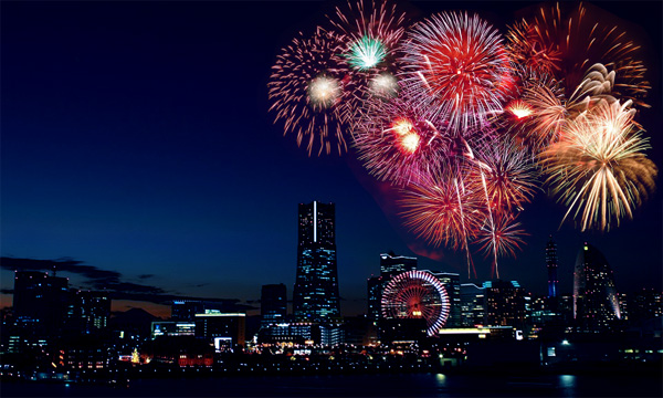 夜景と花火画像の合成が完成